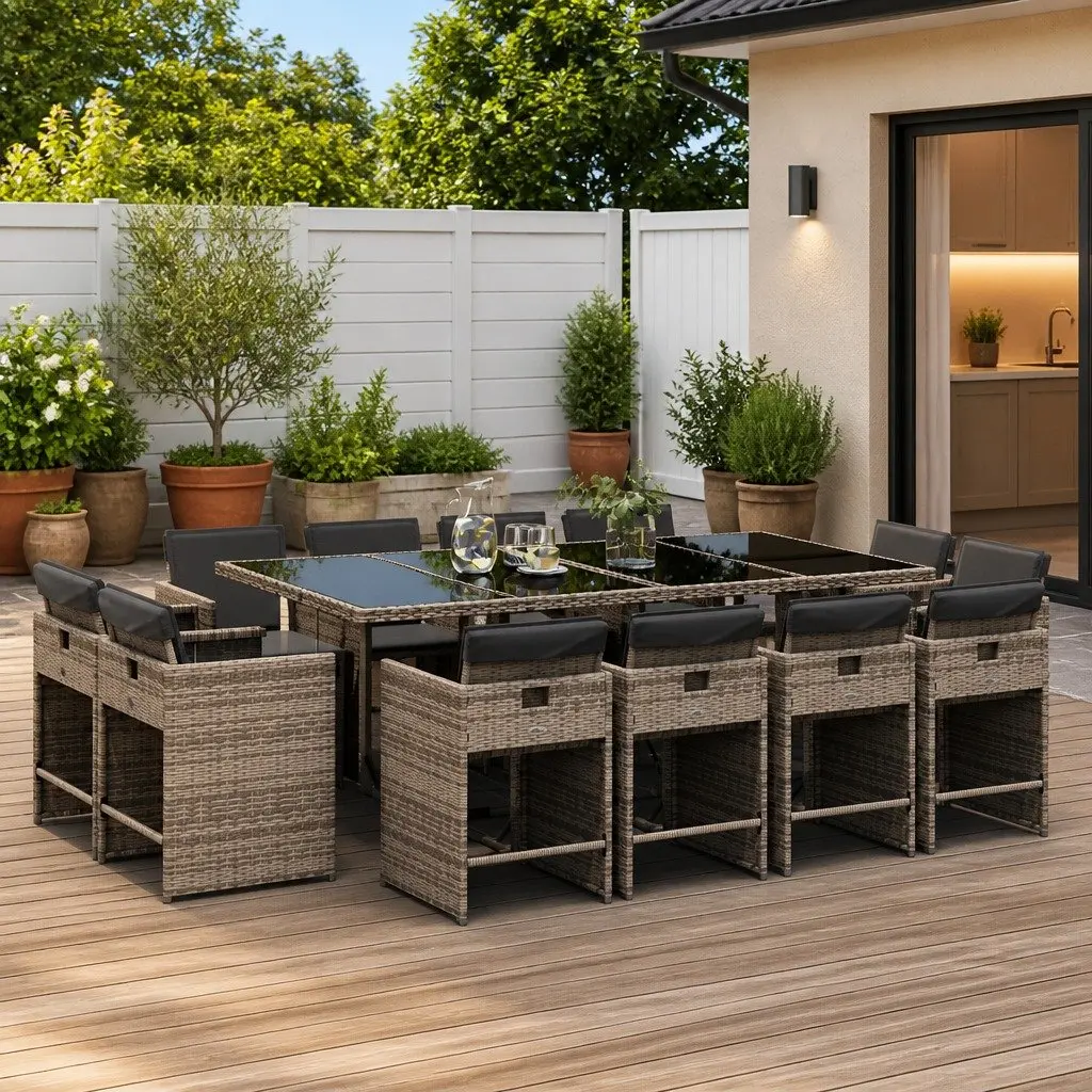 13-Piece Grey Rattan Garden Dining Set