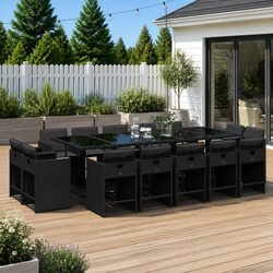 Garden Dining Set 15 Piece Outdoor Furniture Black Poly Rattan Chairs Table