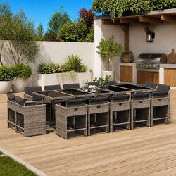 Garden Dining Set 15 Piece Outdoor Furniture Grey Poly Rattan Chairs Table