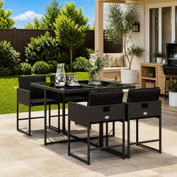 5 Piece Garden Dining Set Outdoor Furniture Black Poly Rattan Chairs Table