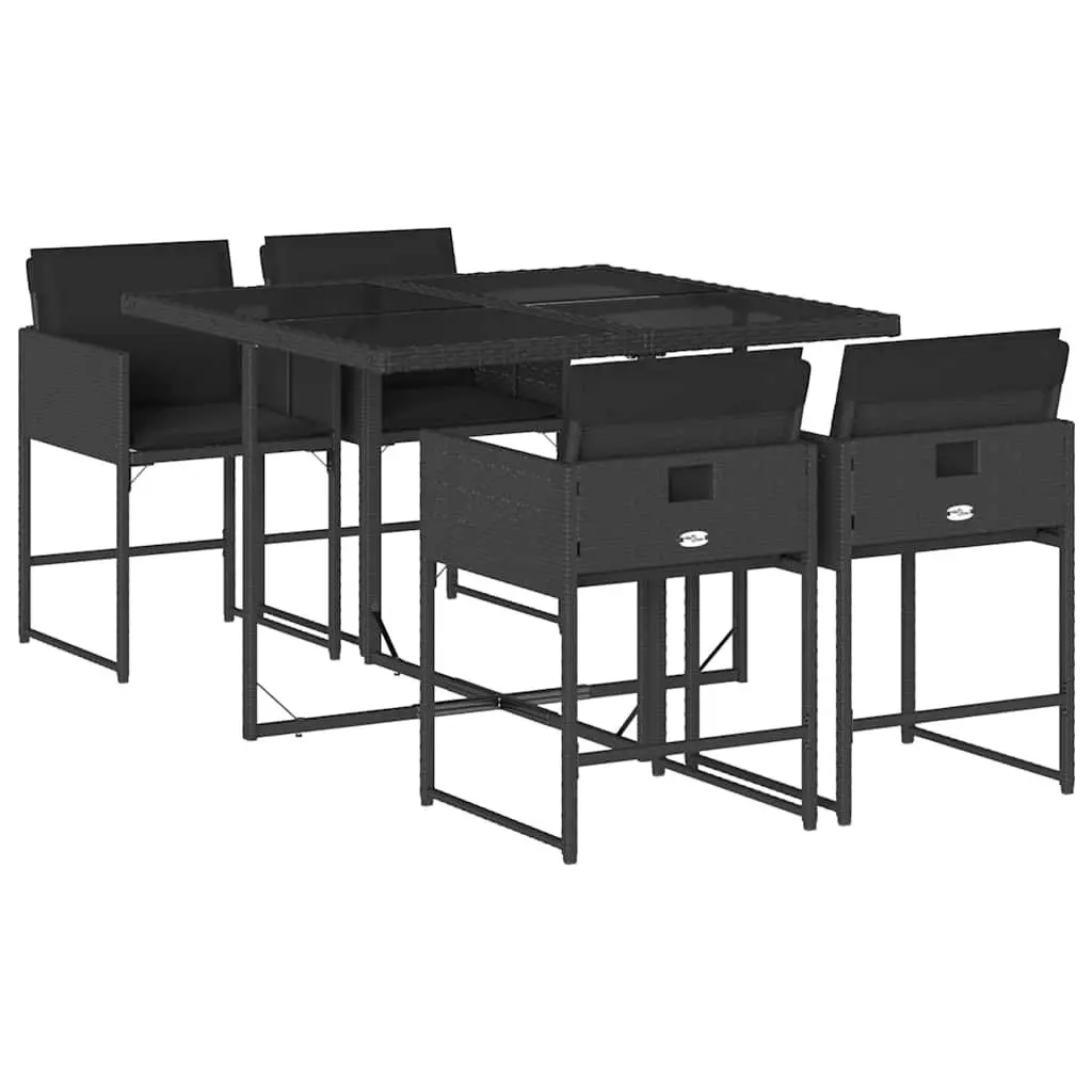 5 Piece Garden Dining Set Outdoor Furniture Black Poly Rattan Chairs Table
