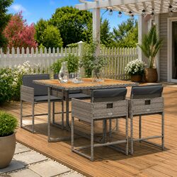 5 Piece Outdoor Dining Set Grey Poly Rattan Garden Furniture Patio Table Chairs