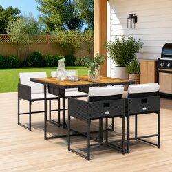 Garden Dining Set 5 Piece Outdoor Furniture Black Poly Rattan Cushioned Chairs