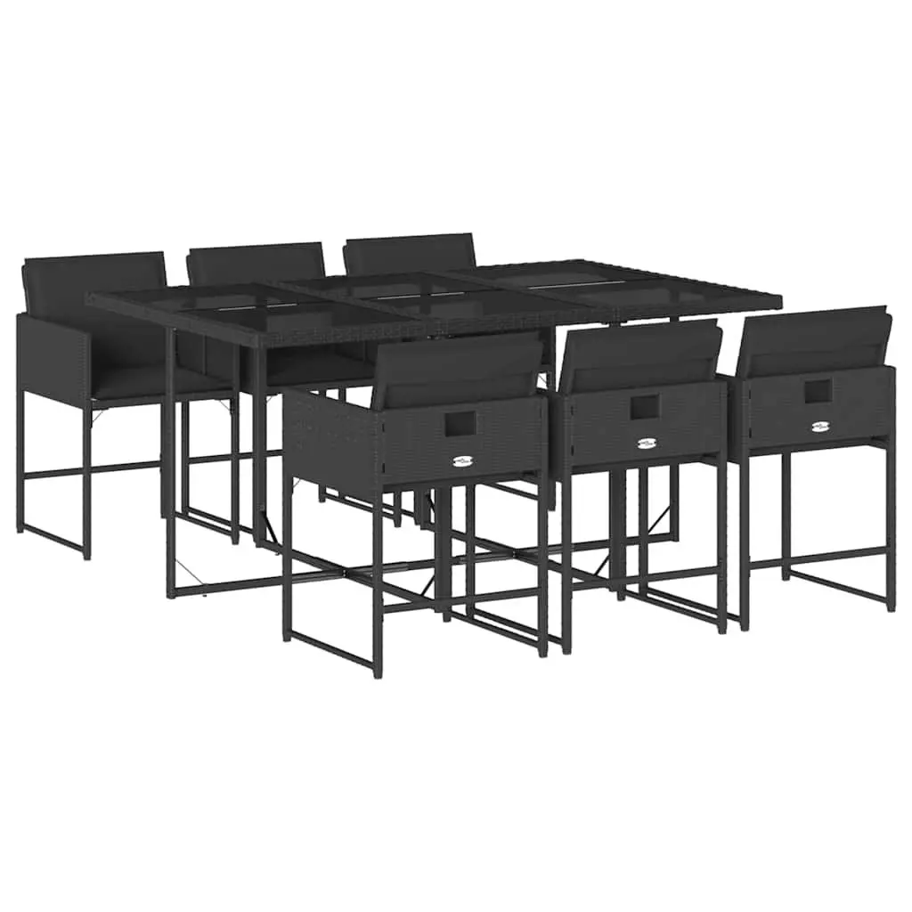 7 Piece Outdoor Garden Dining Set for Patio Black Poly Rattan