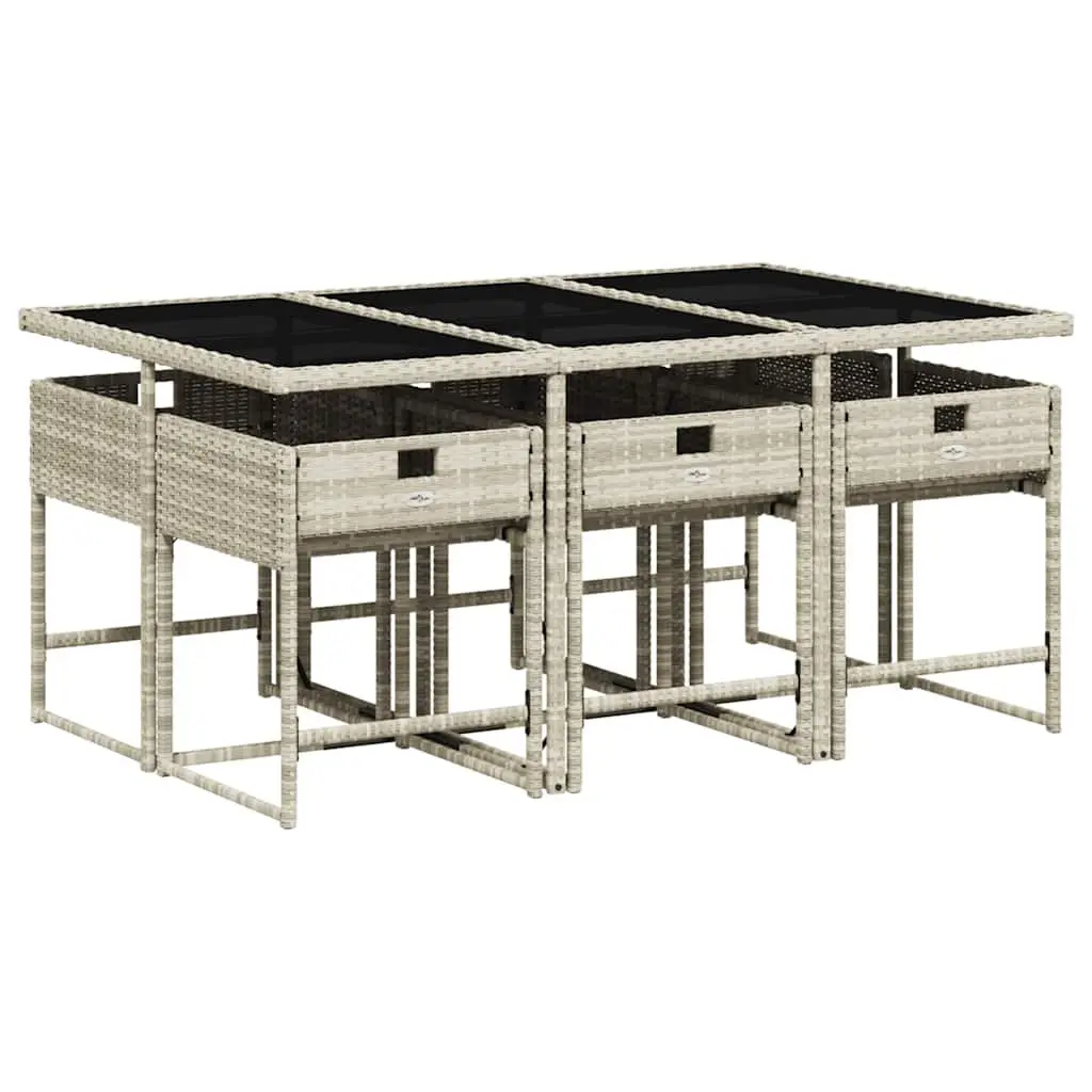 7 Piece Outdoor Garden Dining Set Grey PE Rattan Chairs Table Cushions Patio