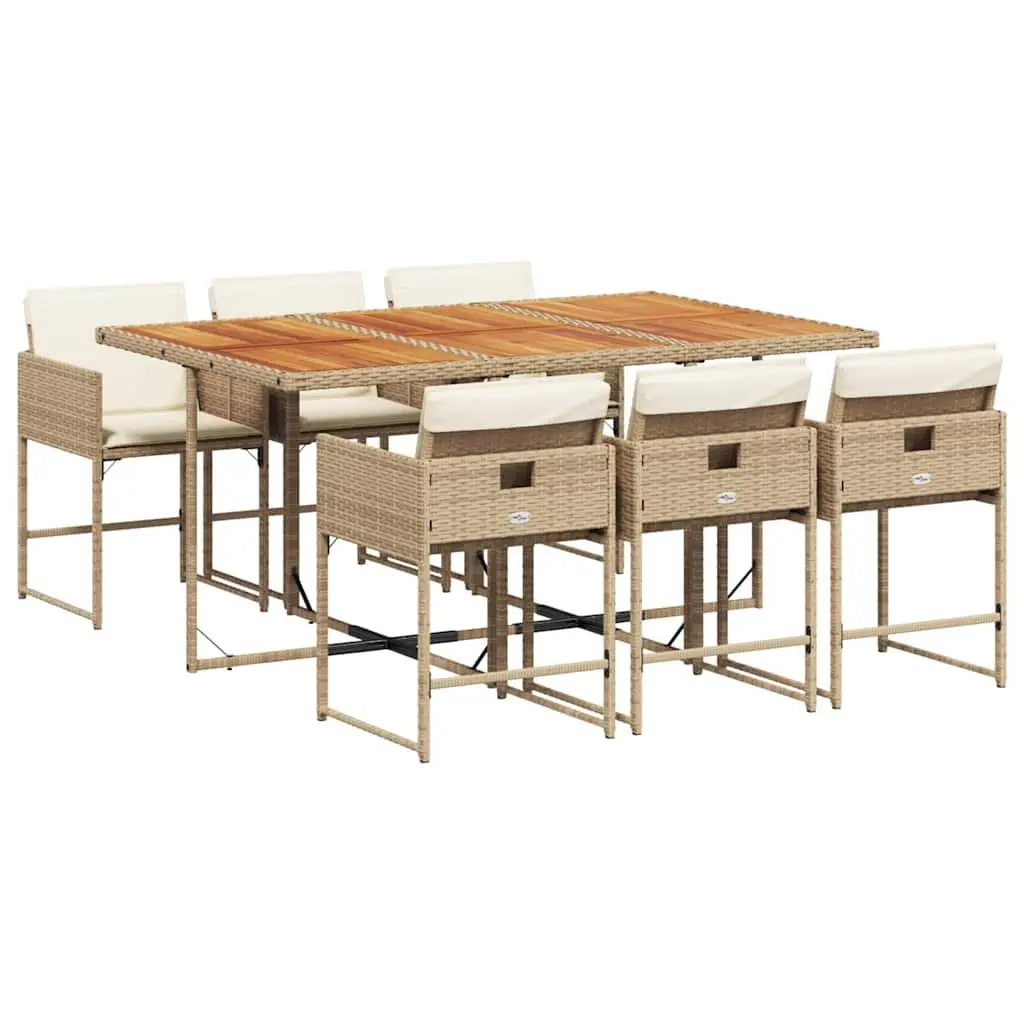 7 Piece Garden Dining Set Outdoor Use Beige Poly Rattan Chairs Table