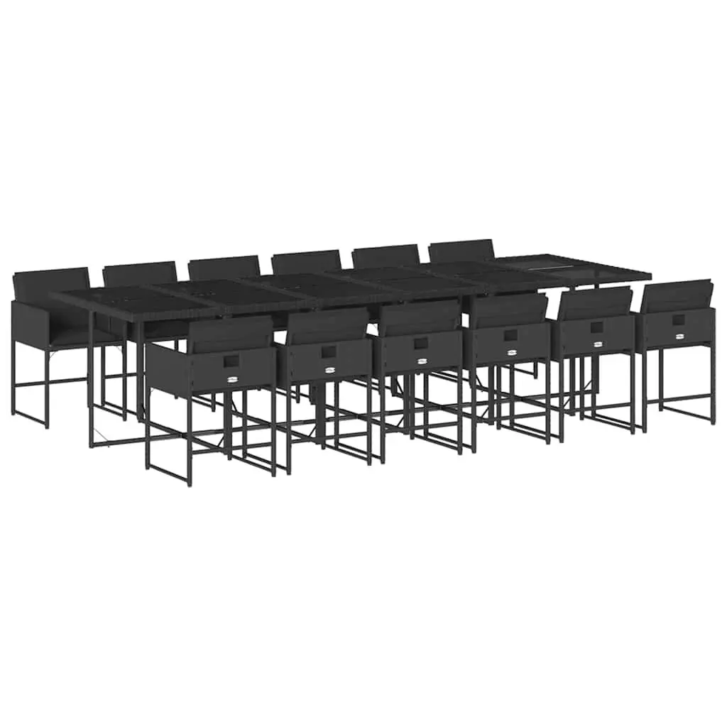 Garden Dining Set 13 Piece Outdoor Furniture Black Poly Rattan Chairs Table