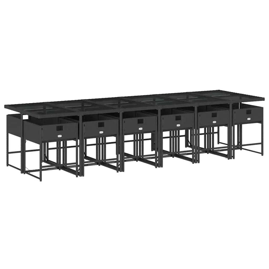 Garden Dining Set 13 Piece Outdoor Furniture Black Poly Rattan Chairs Table