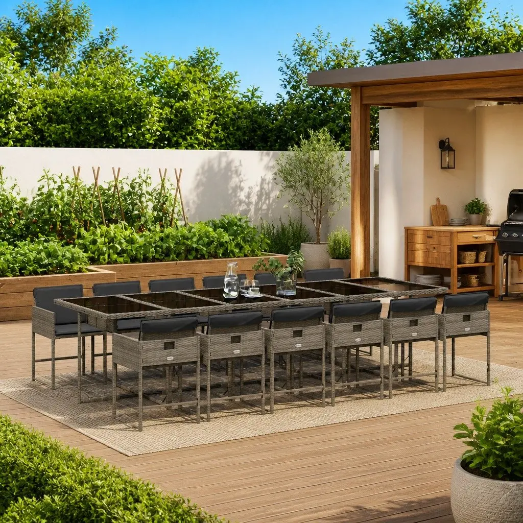 Garden Dining Set Outdoor Furniture 13 Pieces Grey Poly Rattan Patio Seating