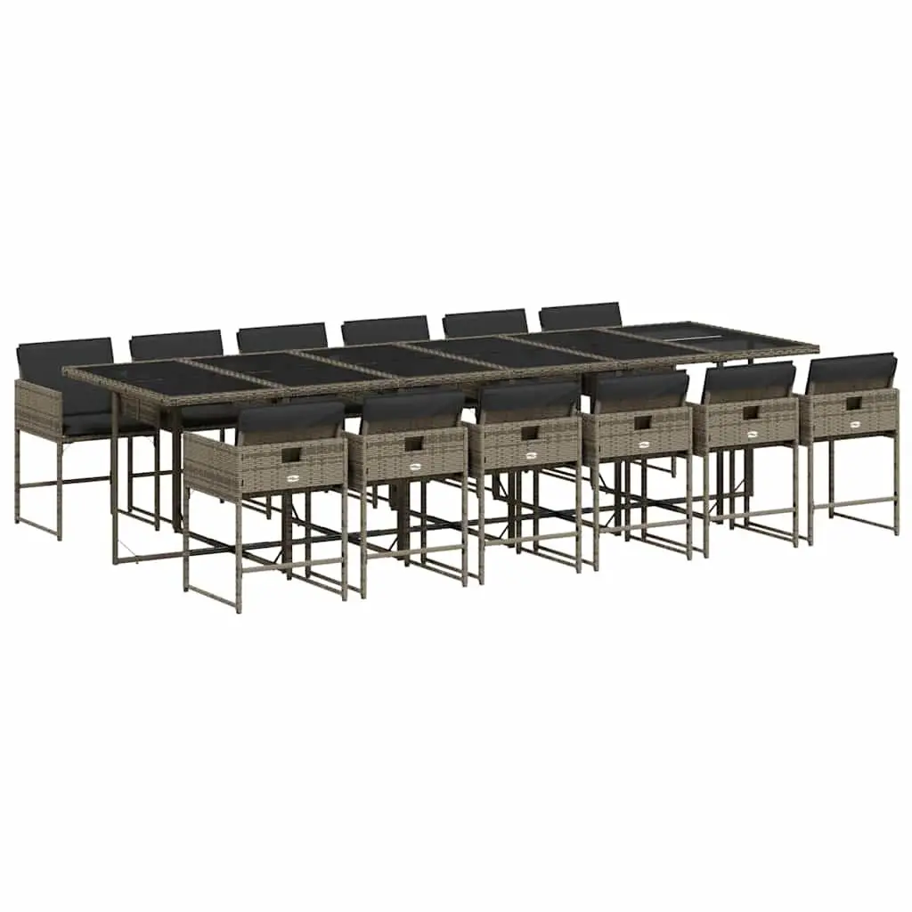 Garden Dining Set Outdoor Furniture 13 Pieces Grey Poly Rattan Patio Seating