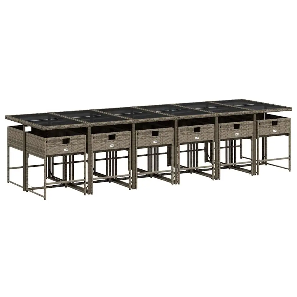Garden Dining Set Outdoor Furniture 13 Pieces Grey Poly Rattan Patio Seating