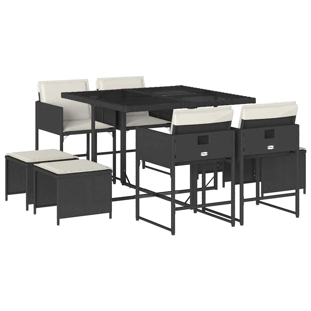 Outdoor Dining Set 9 Piece Garden Furniture Table Chairs Cushions Black Poly