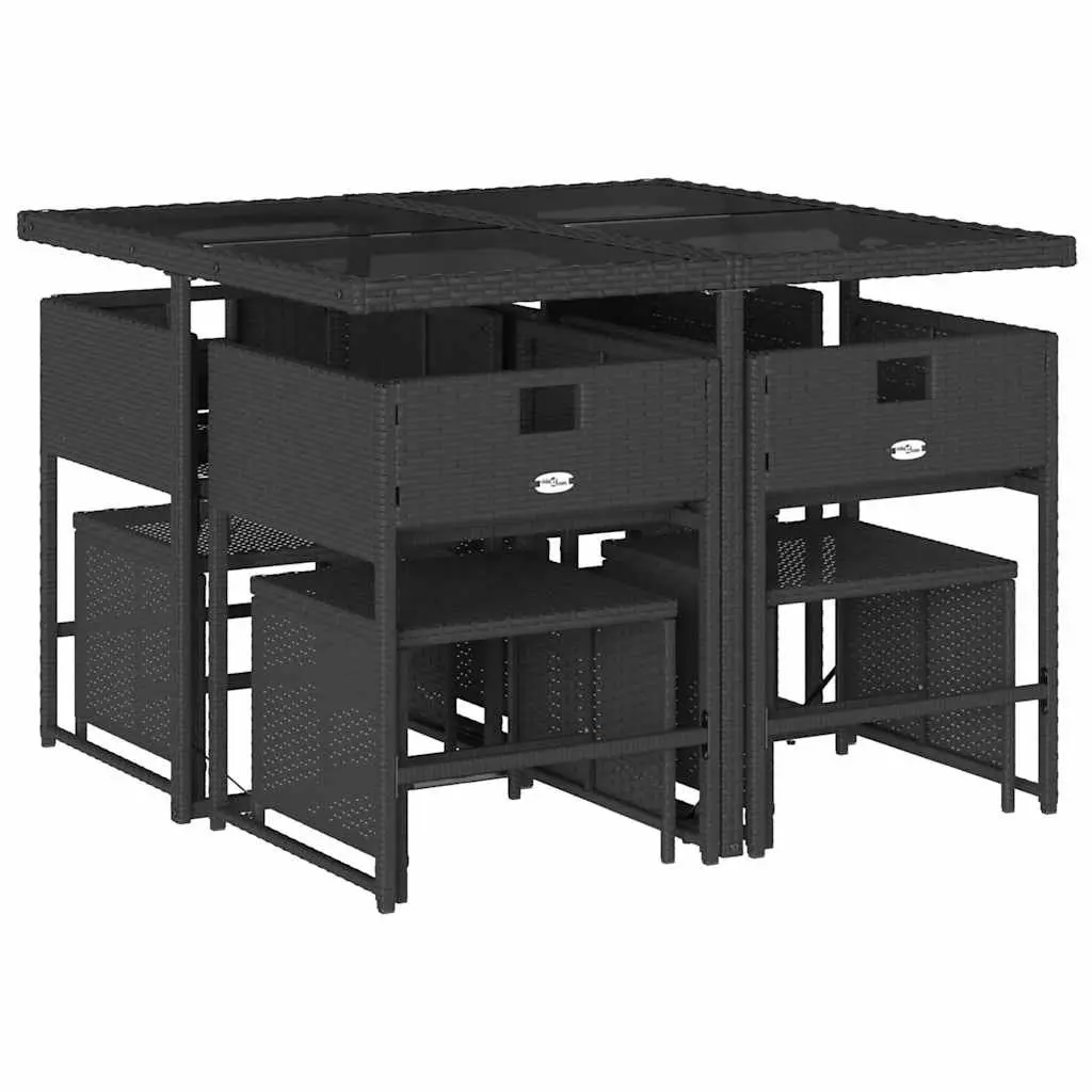 Outdoor Dining Set 9 Piece Garden Furniture Table Chairs Cushions Black Poly
