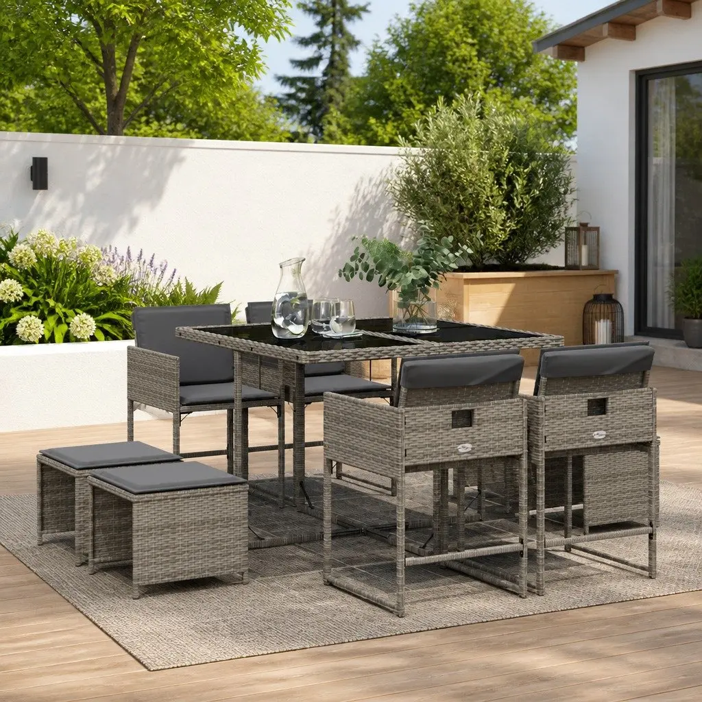 Garden Dining Set Outdoor Patio Furniture 9 Piece Grey Poly Rattan with Cushions
