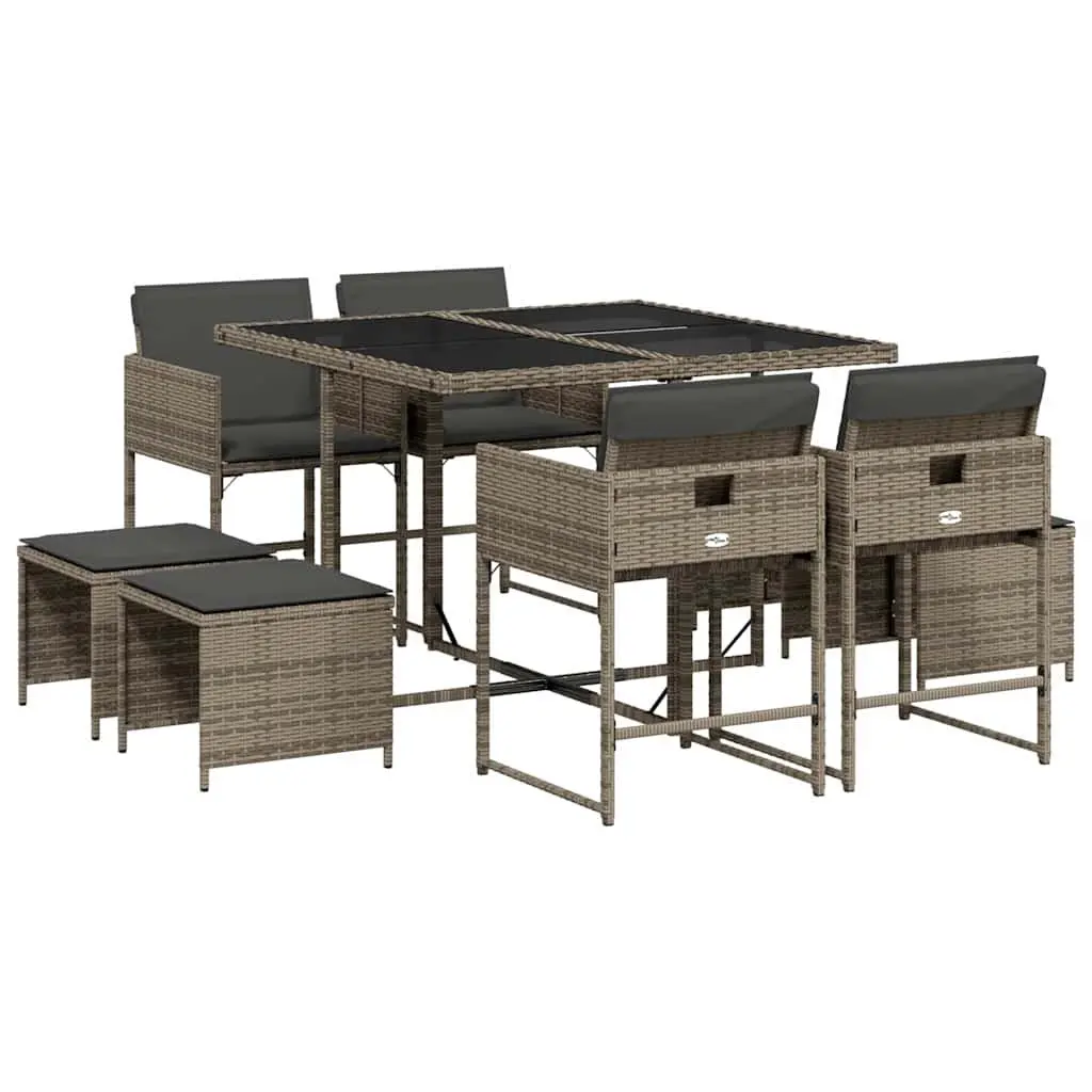 Garden Dining Set Outdoor Patio Furniture 9 Piece Grey Poly Rattan with Cushions