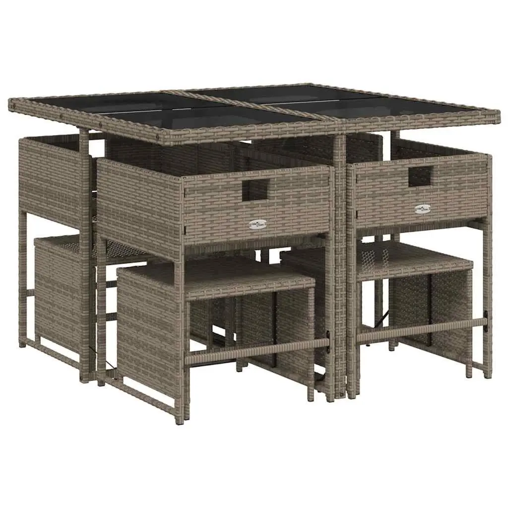 Garden Dining Set Outdoor Patio Furniture 9 Piece Grey Poly Rattan with Cushions