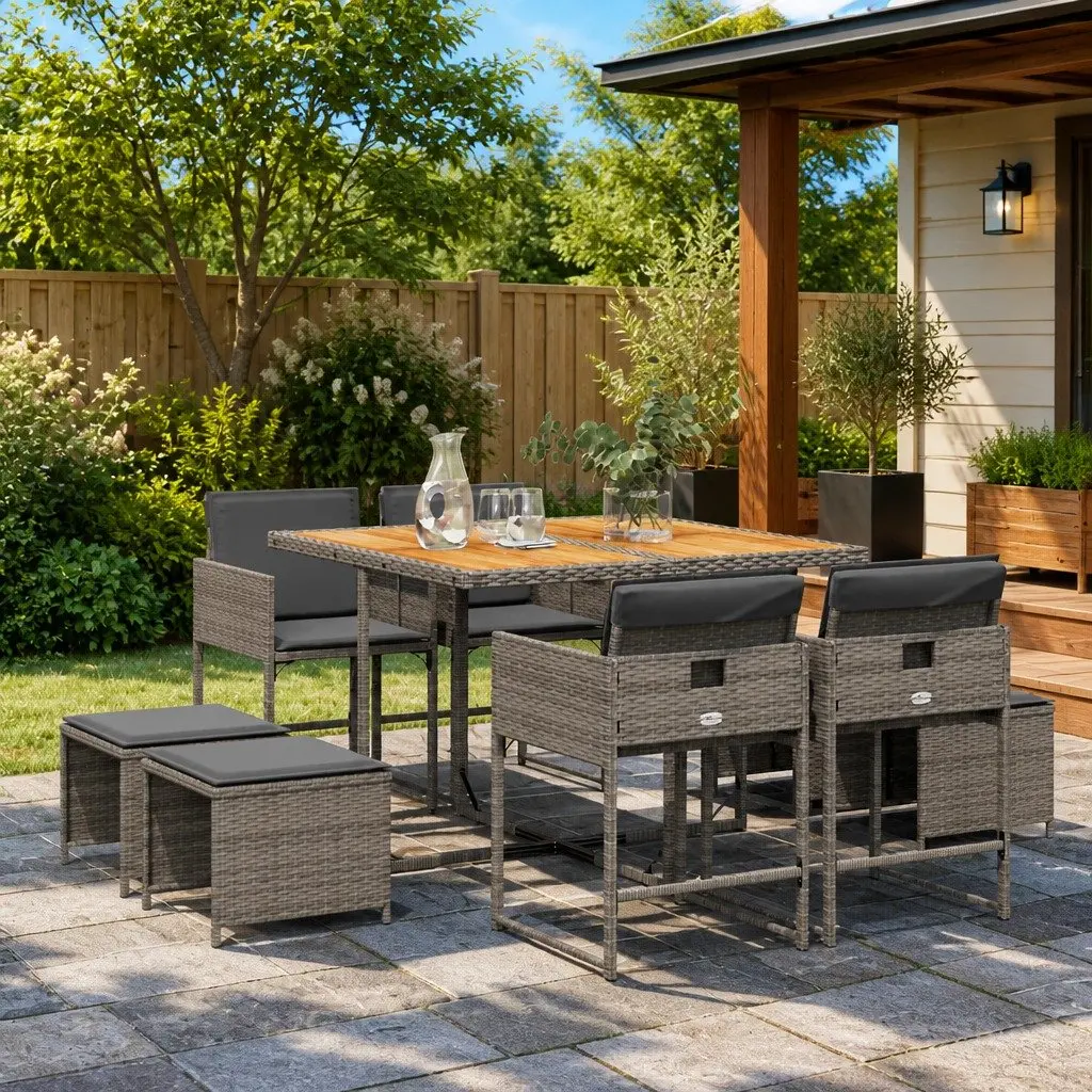 9 Piece Garden Dining Set with Acacia Wood Table