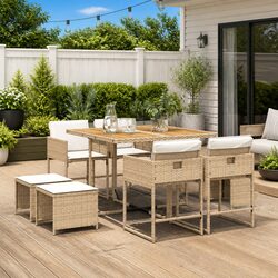 Specifications for 9-Piece Beige Rattan Garden Dining Set