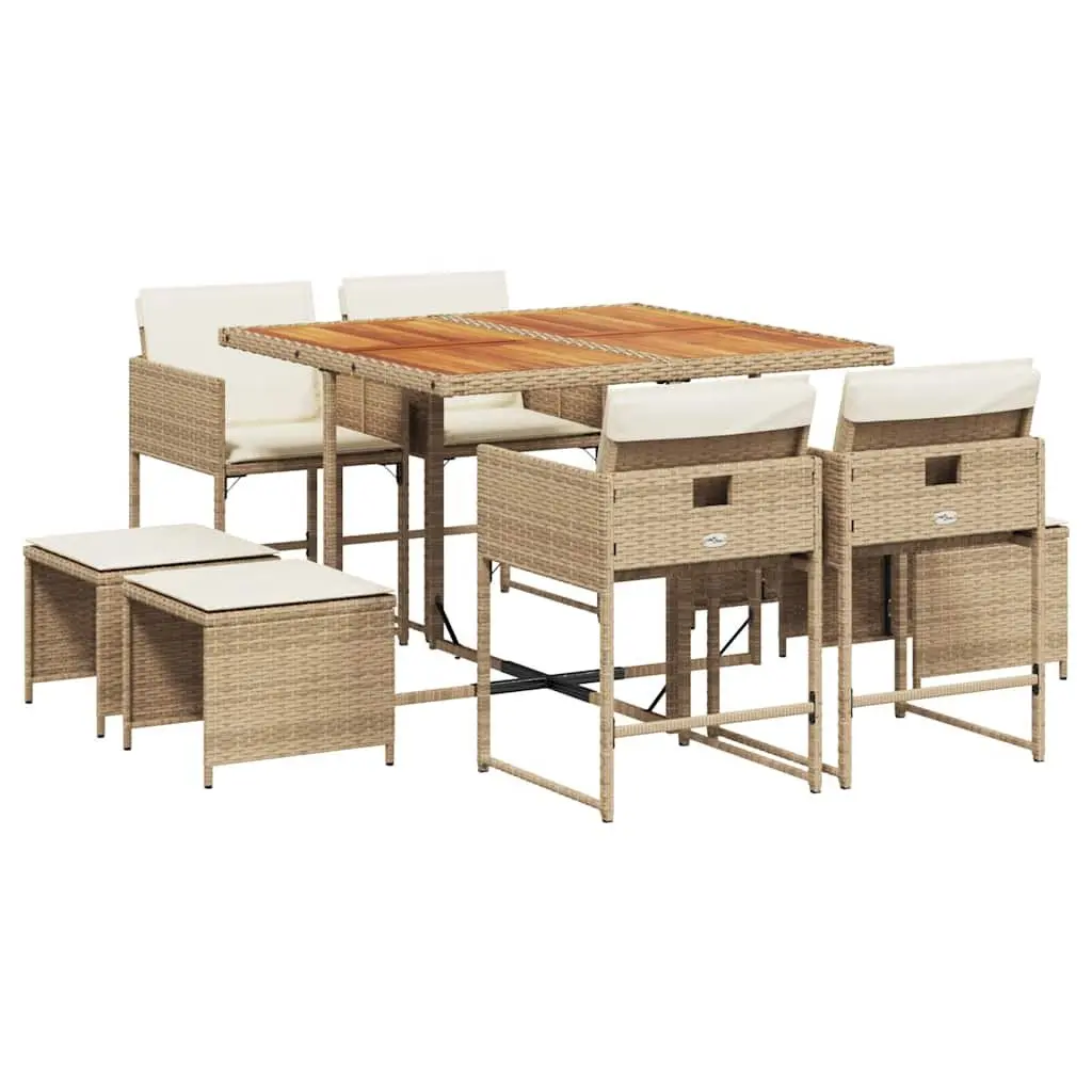 9-Piece Beige Rattan Garden Dining Set