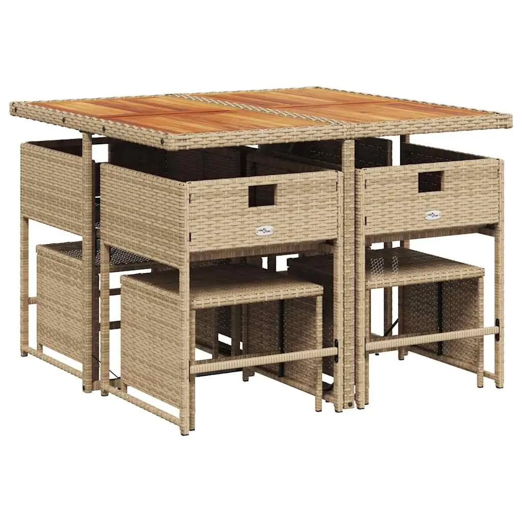9-Piece Beige Rattan Garden Dining Set