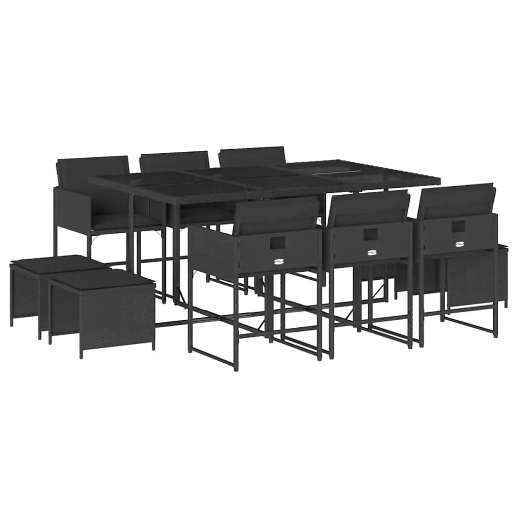 Garden Dining Set 11 Piece Outdoor Furniture Patio Garden Black PE Rattan Chairs Table Cushions