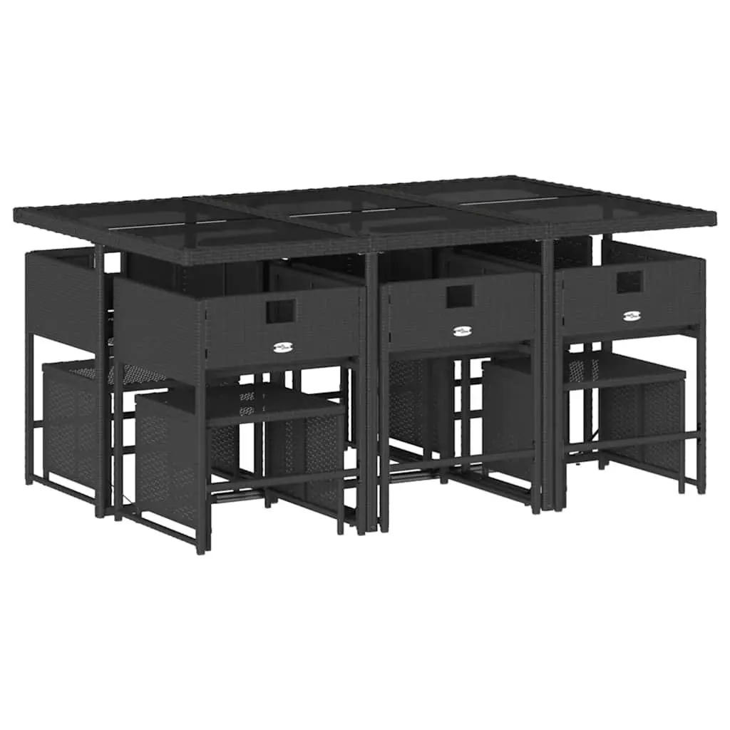 Garden Dining Set 11 Piece Outdoor Furniture Patio Garden Black PE Rattan Chairs Table Cushions