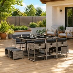 Garden Dining Set 11 Piece Outdoor Furniture Grey PE Rattan Table Chairs