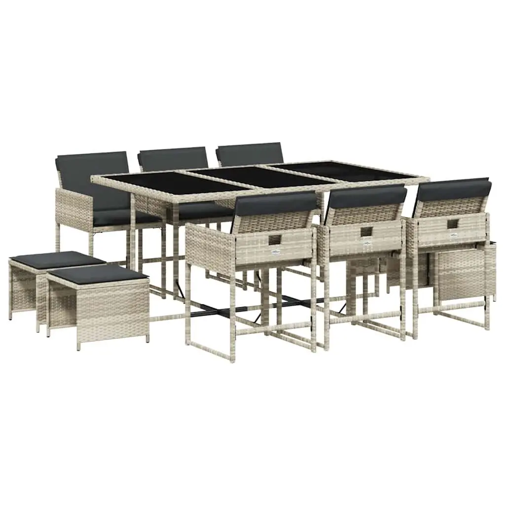 Garden Dining Set 11 Piece Poly Rattan Grey Outdoor Furniture with Cushions