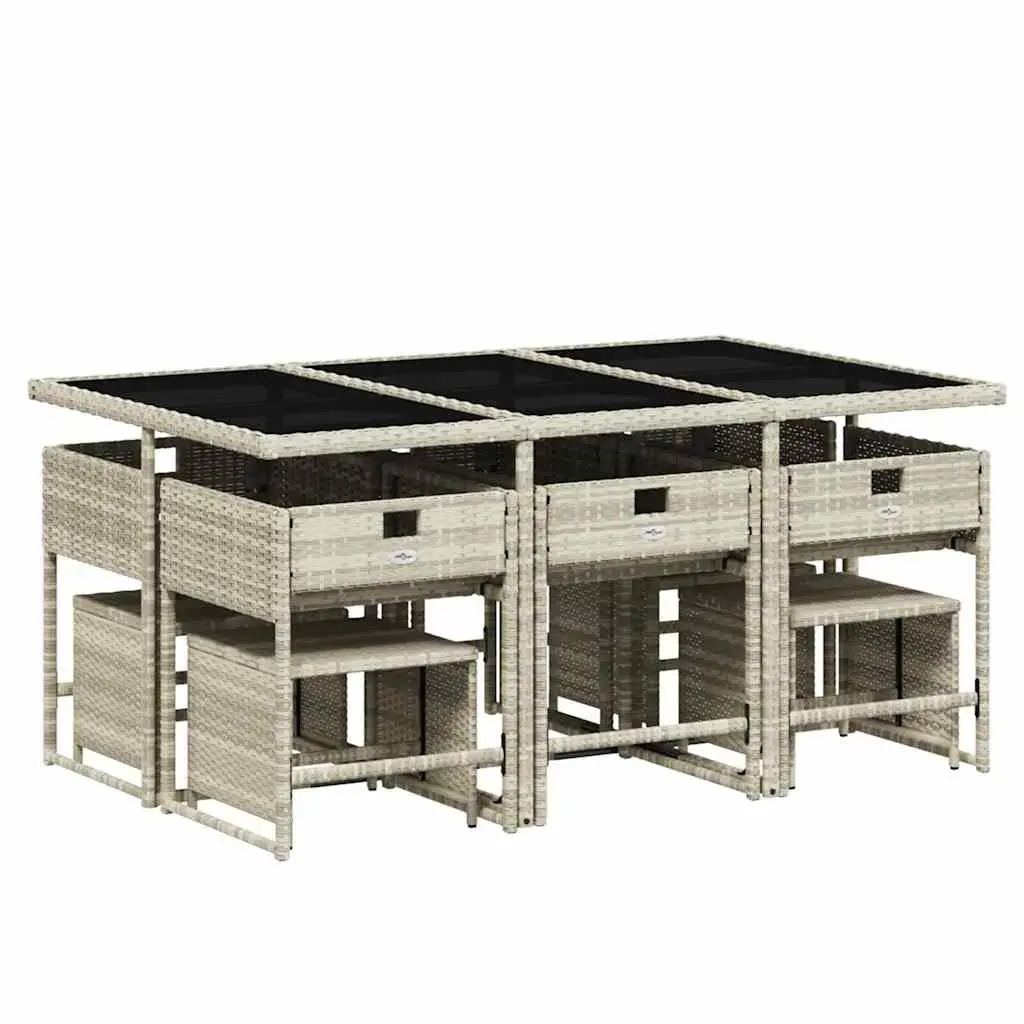 Garden Dining Set 11 Piece Poly Rattan Grey Outdoor Furniture with Cushions