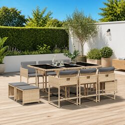 Garden Dining Set 11 Piece Outdoor Furniture Poly Rattan Chairs Table Cushions