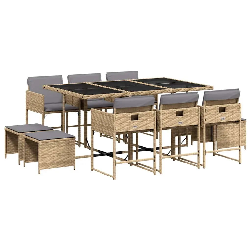 Garden Dining Set 11 Piece Outdoor Furniture Poly Rattan Chairs Table Cushions
