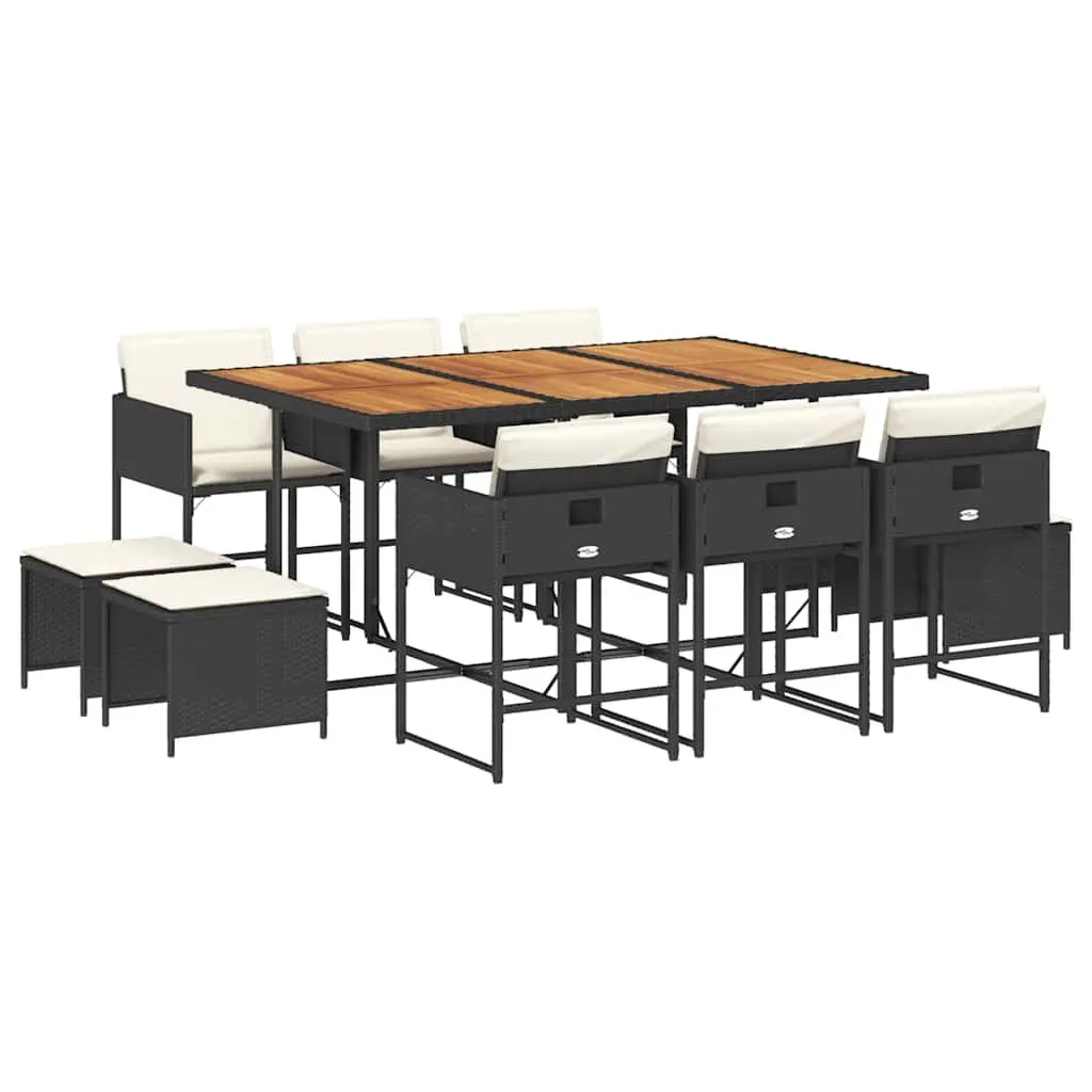 Garden Dining Set 11 Piece Outdoor Furniture for Patio Black PE Rattan Chair Table