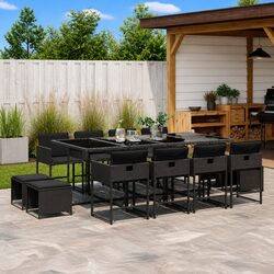 Outdoor Dining Set: 13 Pieces in Black Poly Rattan
