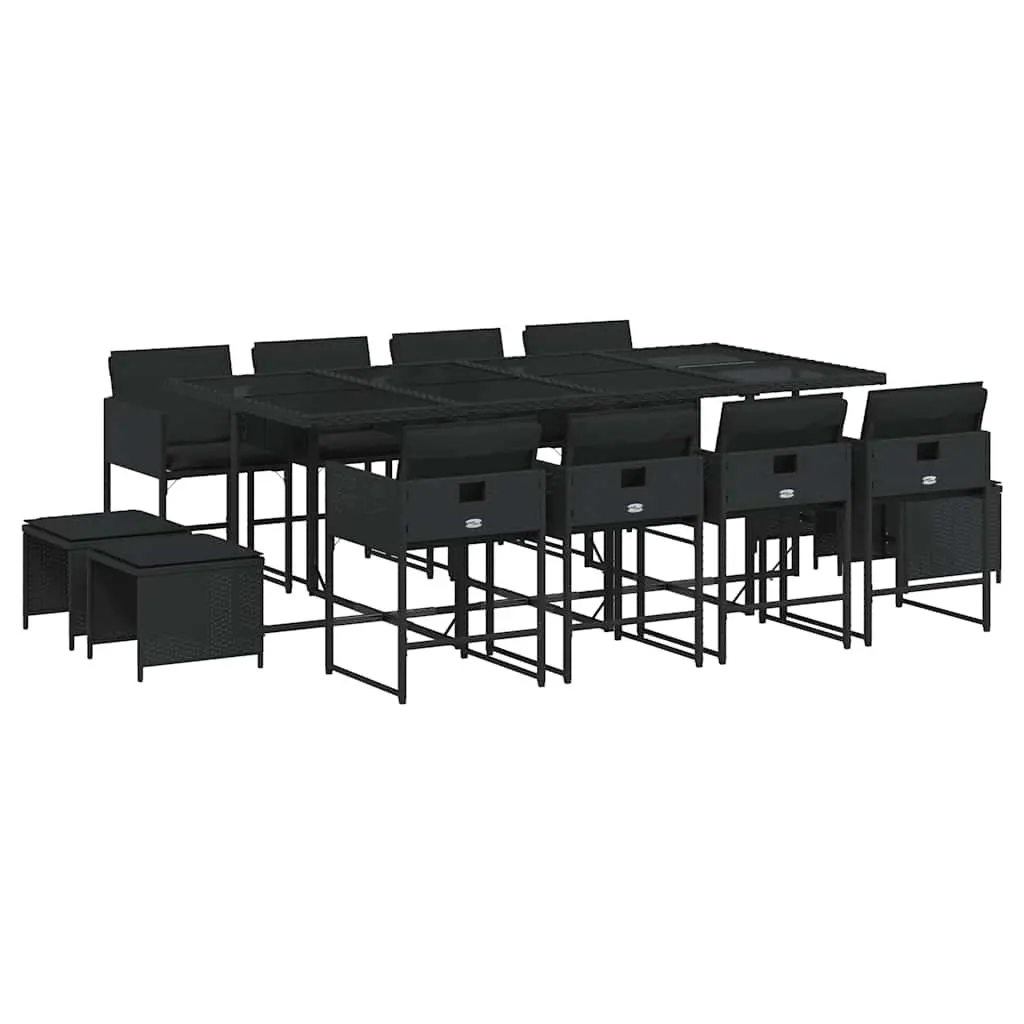 13 Piece Outdoor Dining Set Black Poly Rattan Garden Patio Furniture with