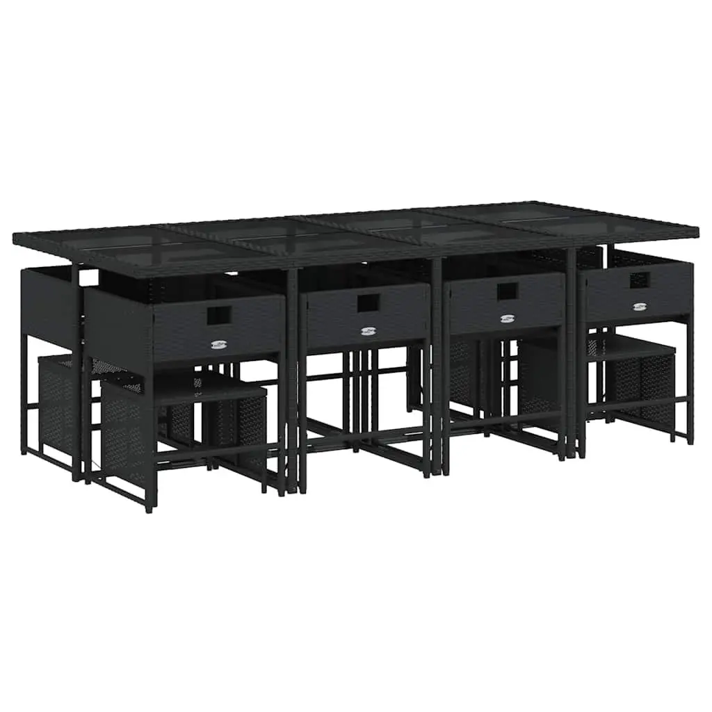 13 Piece Outdoor Dining Set Black Poly Rattan Garden Patio Furniture with