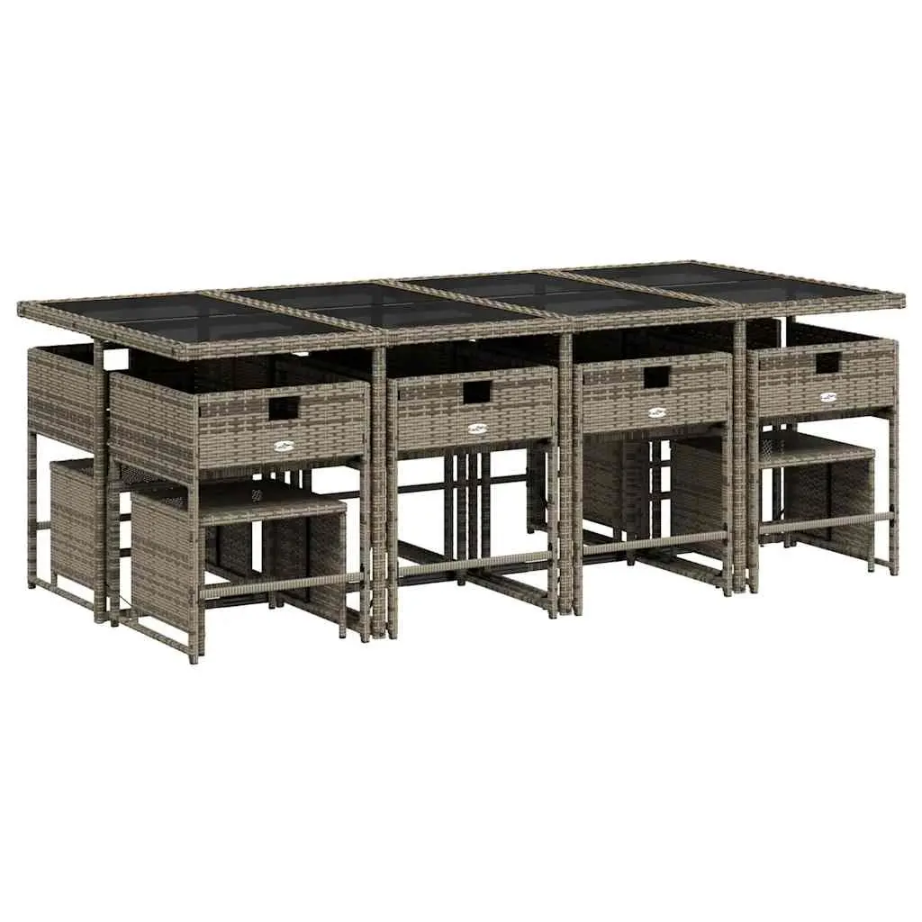 Garden Dining Set 13 Piece Outdoor Furniture Grey Poly Rattan Cushions Patio