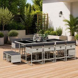 Garden Dining Set: 13 Pieces of Grey Poly Rattan Furniture