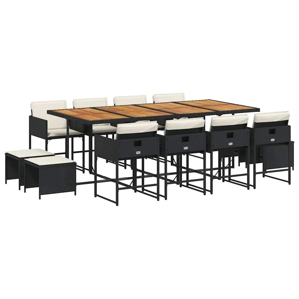 Garden Dining Set 13 Piece Black Poly Rattan Outdoor Furniture with Cushions