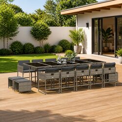 Grey Poly Rattan Garden Dining Set 15 Piece Outdoor Furniture Patio Table