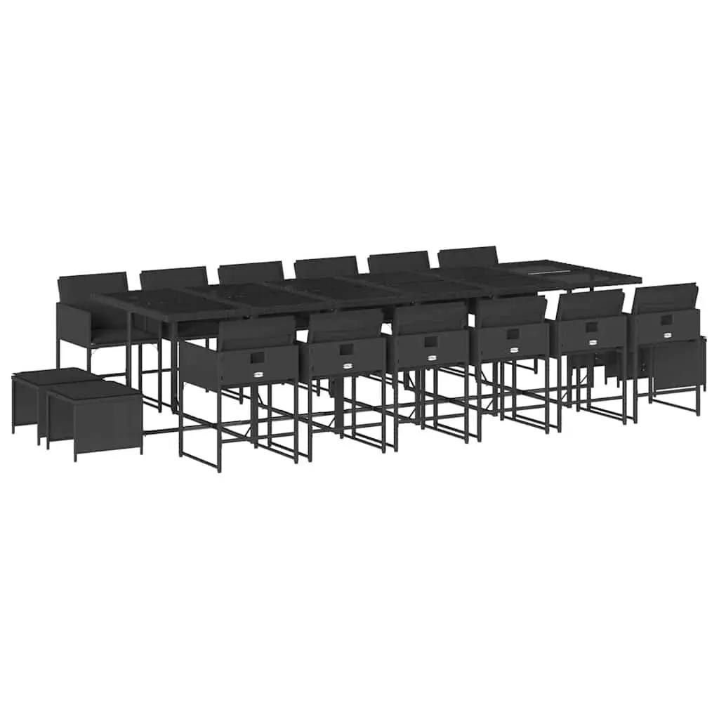 Outdoor Furniture Dining Set 17 Piece Garden Patio Black Poly Rattan Chairs Table