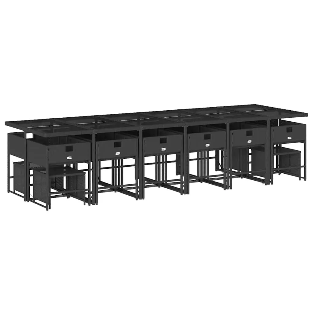 Outdoor Furniture Dining Set 17 Piece Garden Patio Black Poly Rattan Chairs Table