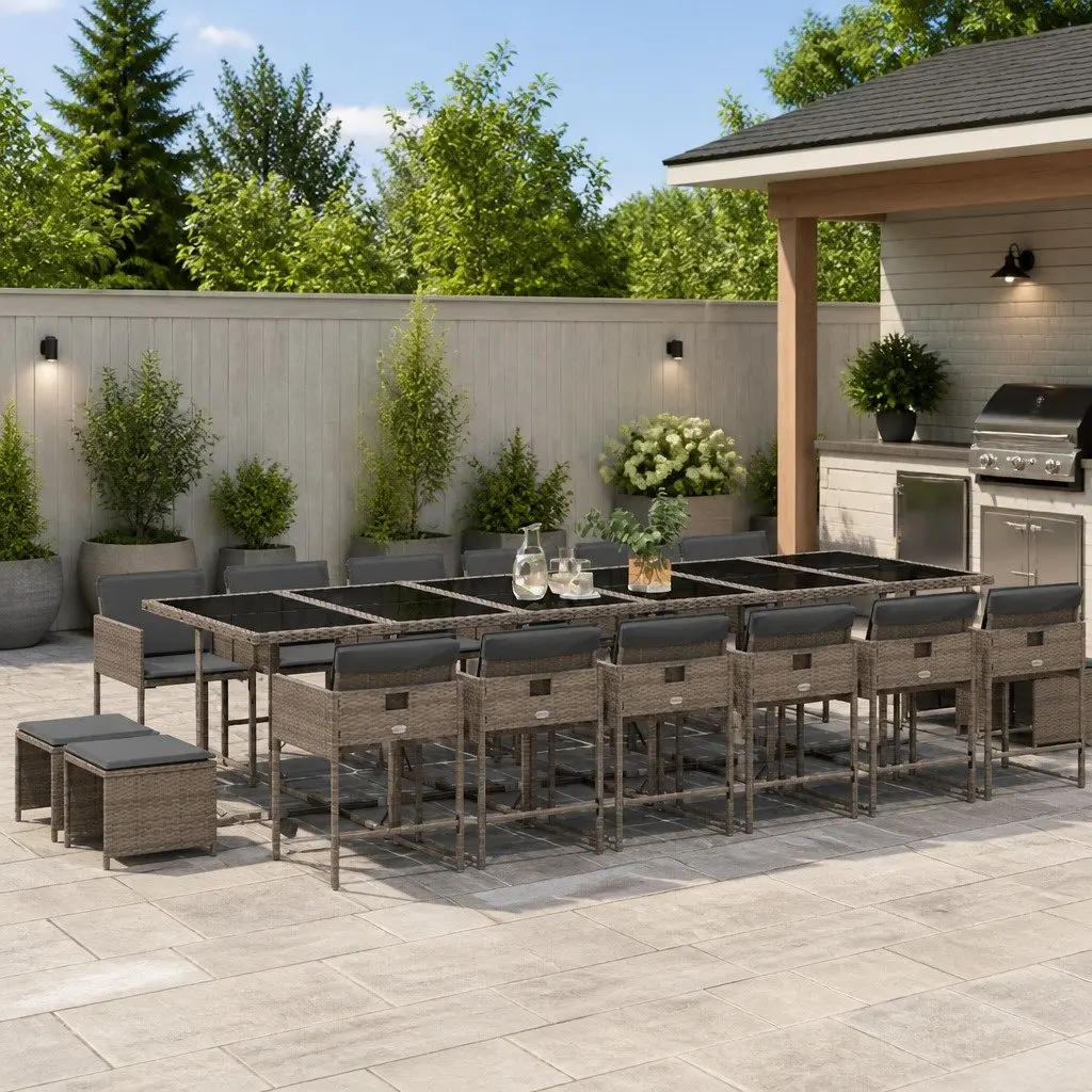 Garden Dining Set Outdoor Furniture 17 Piece Grey Poly Rattan Chairs Table