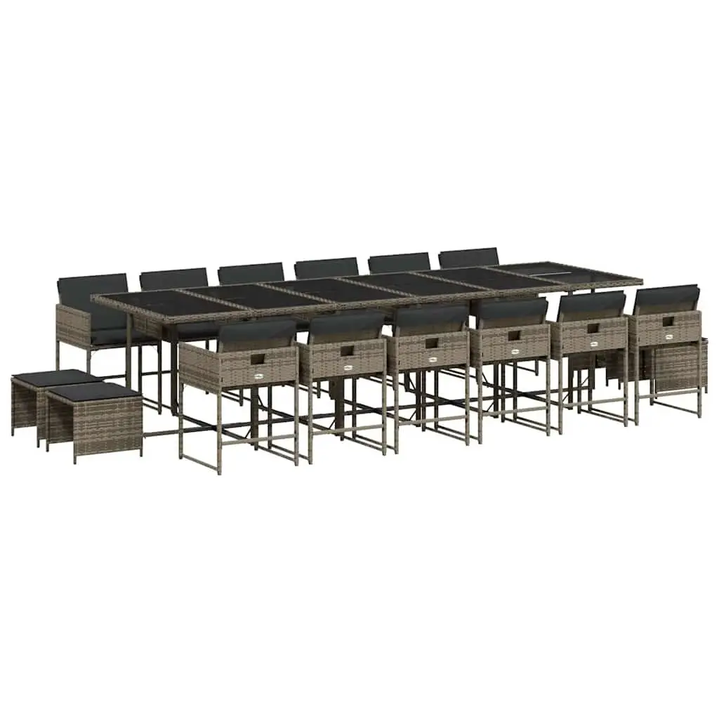 Garden Dining Set Outdoor Furniture 17 Piece Grey Poly Rattan Chairs Table