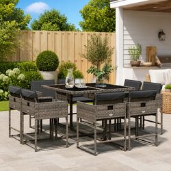 9 Piece Grey Poly Rattan Dining Set Details and Specs