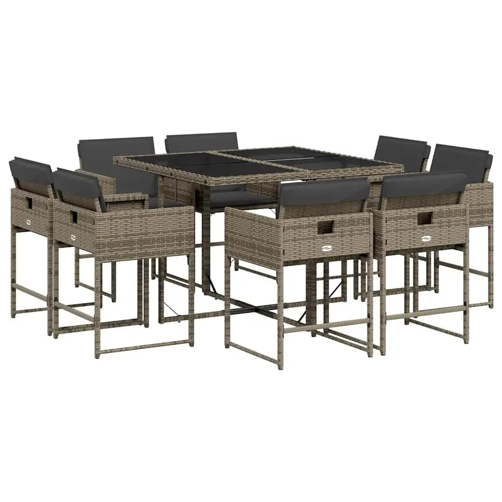 Outdoor Dining Set 9 Piece Grey Poly Rattan Garden Furniture Patio Table Chairs