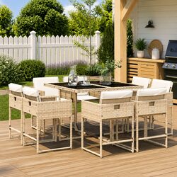 9 Piece Garden Dining Set: Poly Rattan Chairs and Table Specs