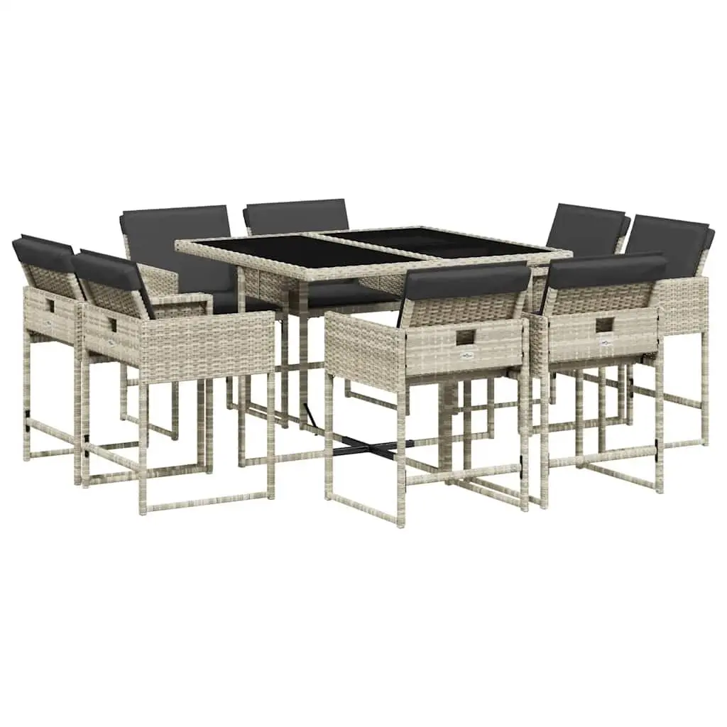 Outdoor Dining Set 9 Piece Patio Furniture Grey Rattan with Cushions for Al Fresco Dining