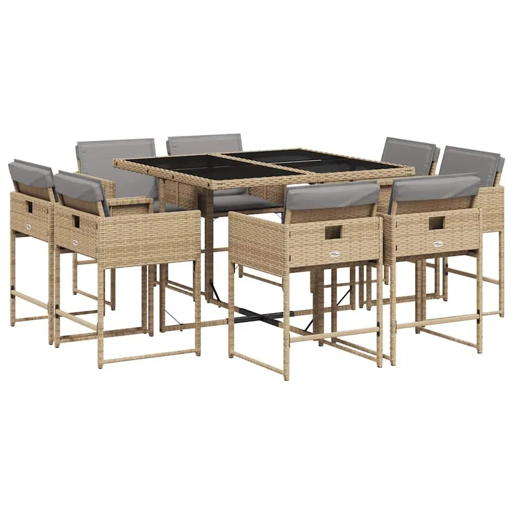 Garden Dining Set 9 Piece Outdoor Furniture Table Chairs Cushions Beige Poly