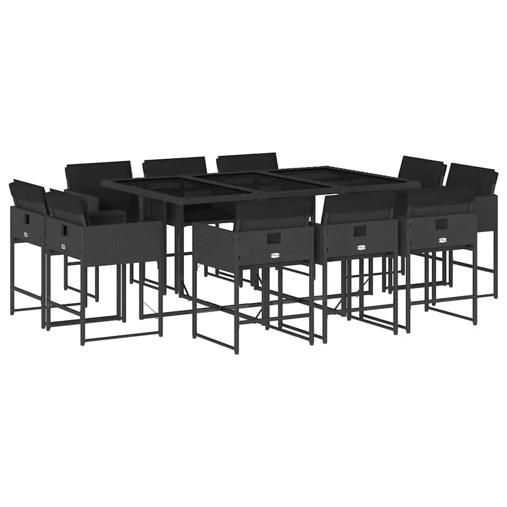 Outdoor Dining Set 11 Piece Garden Furniture for Patio and Backyard Black Poly Rattan