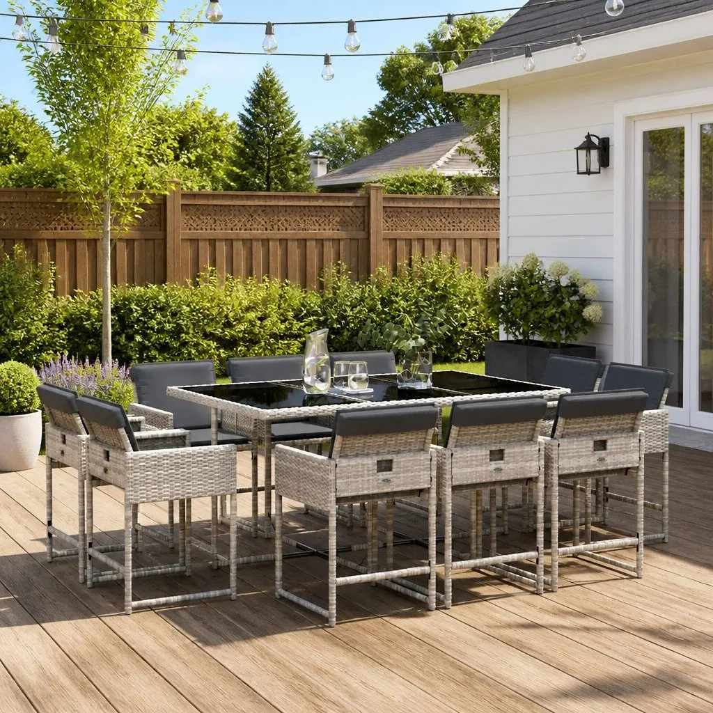 Garden Dining Set Outdoor Furniture 11 Piece Grey Poly Rattan Chairs Table